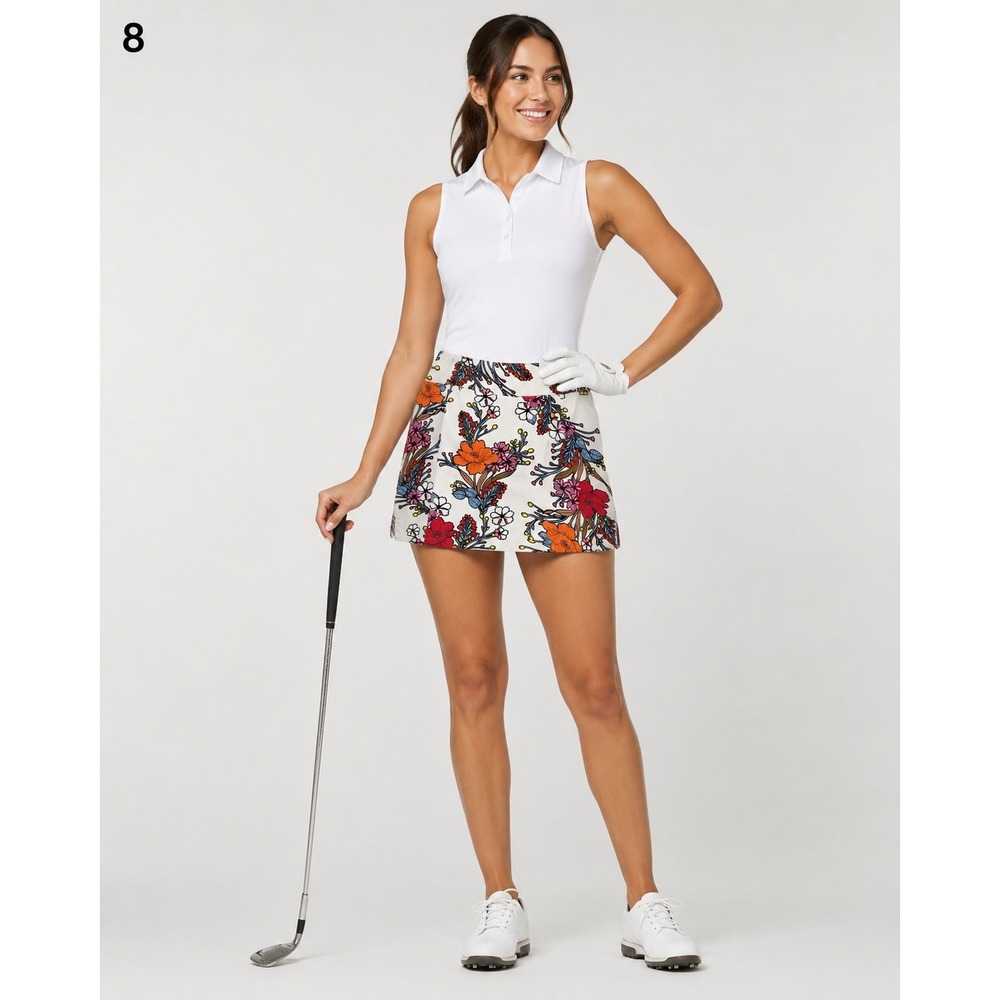 SWING CONTROL Athletic Skort Womens 10 White Floral Pockets Tennis Golf